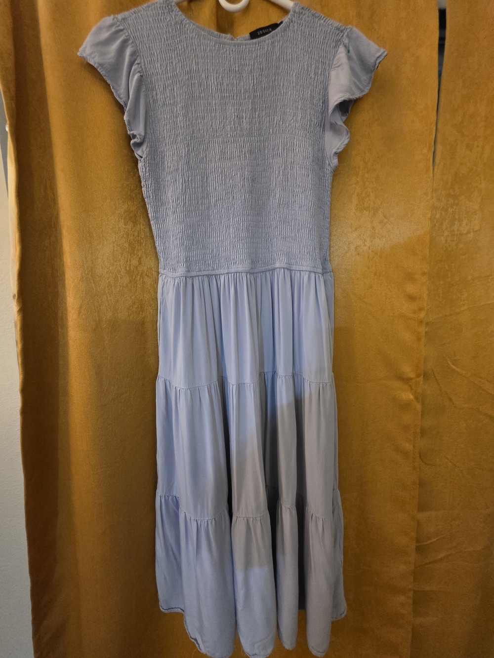 Light Blue Smocked Bodice Tiered Midi Dress